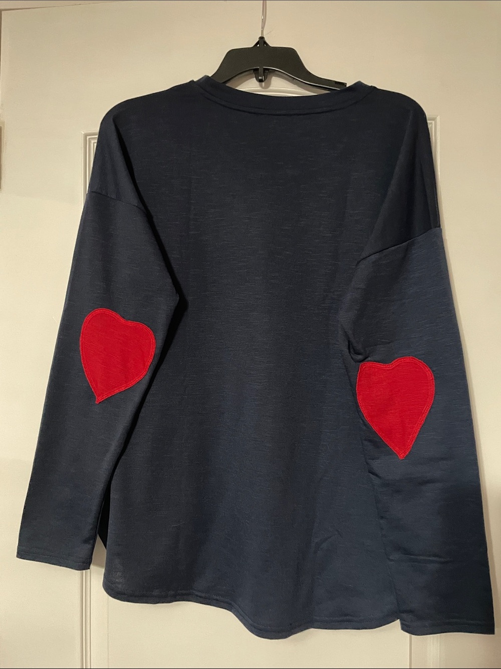 Maurices Navy Long-Sleeve Top with Red Heart Elbow Patches